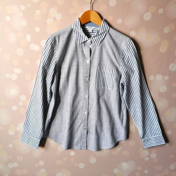 Nautica M striped blue and white dress shirt medium - Picture 1 of 6